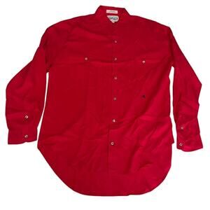 VTG Perry Ellis Shirt Red Silk Long Sleeve Button Up Sz M